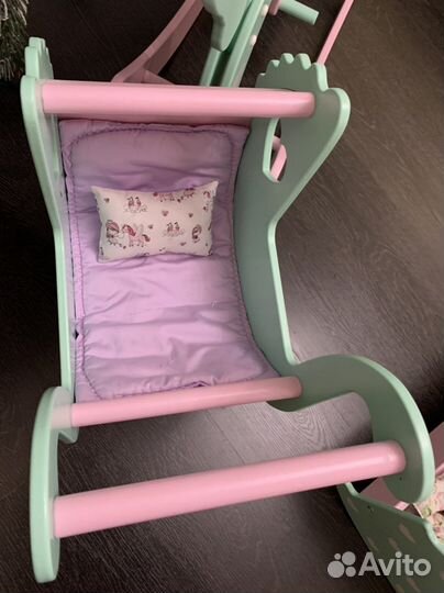 Лошадка качалка деревянная, коляска, кроватка