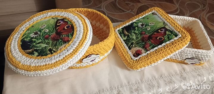 Вязанные корзинки -шкатулки