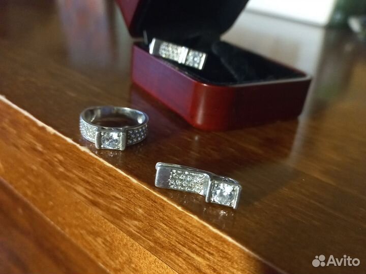 Комплект серебро серьги и кольцо