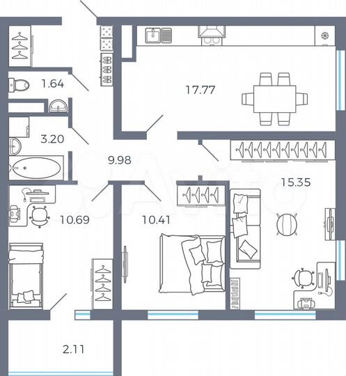 3-к. квартира, 71,2 м², 16/16 эт.