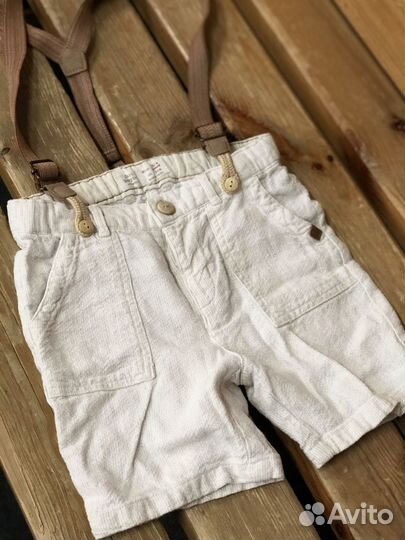 Zara льняные шорты на подтяжках на мальчика