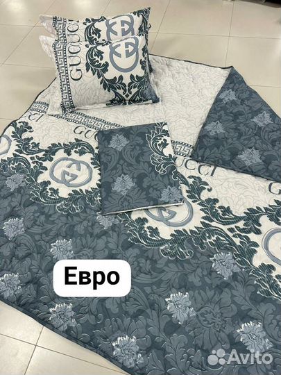 Постельное белье евро с одеялом. Ткань полисатин