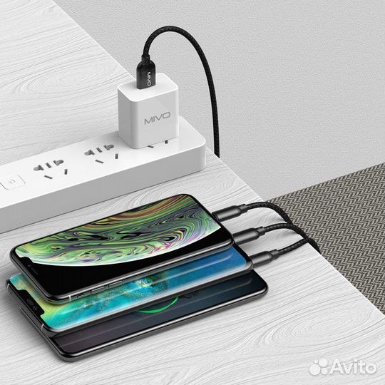 Кабель mivo 3 в 1: micro-usb, lightning, type-c