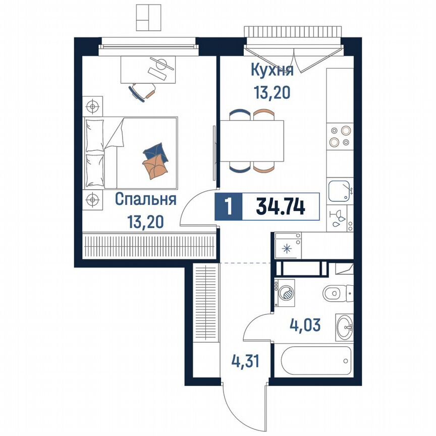 1-к. квартира, 34,7 м², 15/18 эт.