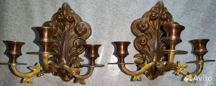 Два старинных подсвечника, медь с напылением