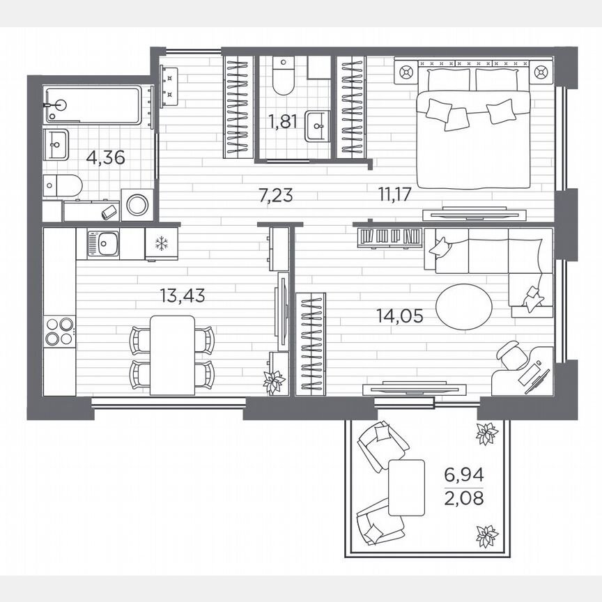 2-к. квартира, 54,1 м², 1/5 эт.