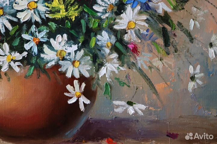 Картина маслом цветы на холсте Ромашки