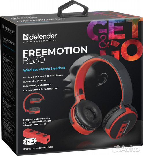 Гарнитура Defender B530 FreeMotion черная/красная