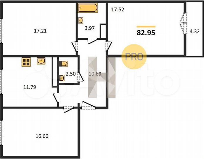 3-к. квартира, 83 м², 8/20 эт.