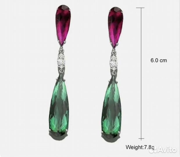 Серьги в виде капли, длинные изумрудного цвета