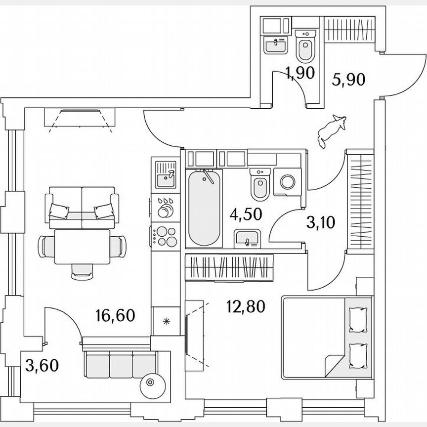 1-к. квартира, 46,6 м², 5/13 эт.