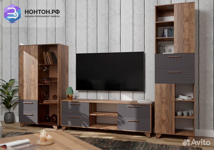 Тв-тумба с нишей Копенгаген дуб самдал / серый гра