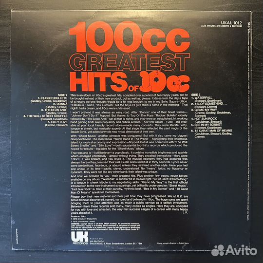 10cc – 100cc Greatest Hits Of 10cc (Англия 1975г)