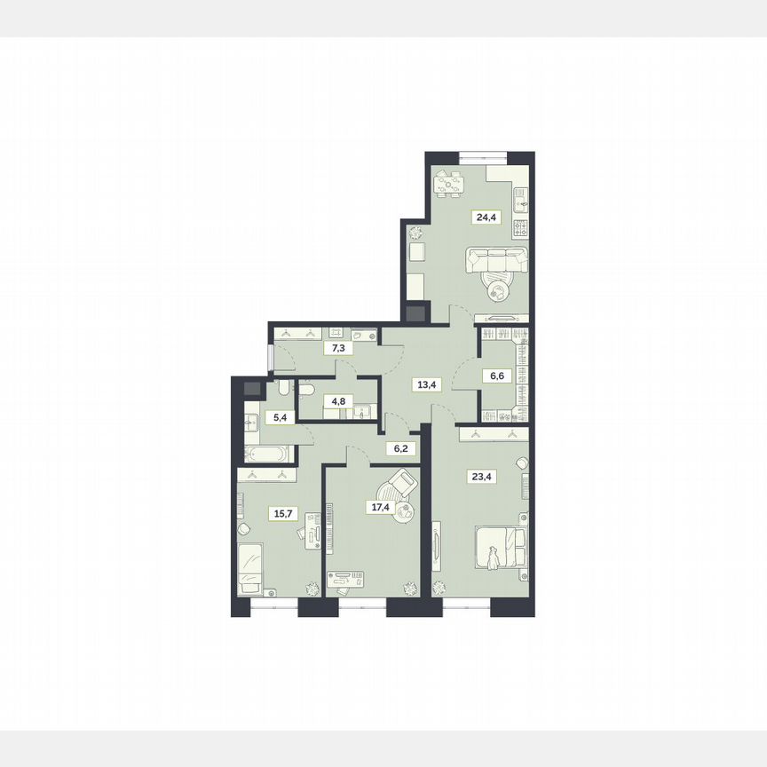3-к. квартира, 124,6 м², 2/27 эт.