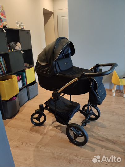 Коляска 2 в 1 Bebetto torino чёрная/золото экокожа