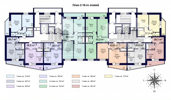 Квартира-студия, 28,7 м², 13/16 эт.