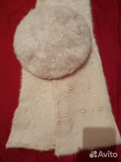 Берет новый женский с шарфом, кролик, 56 р