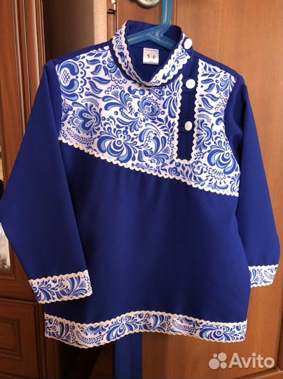 Косоворотка для мальчиков синий-белый