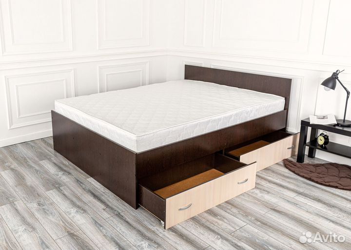 Кровать с матрасом 140х200 Марс с ящиками