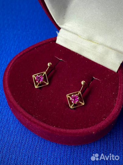 Винтаж серьги 585 корунд СССР клеймо звезда