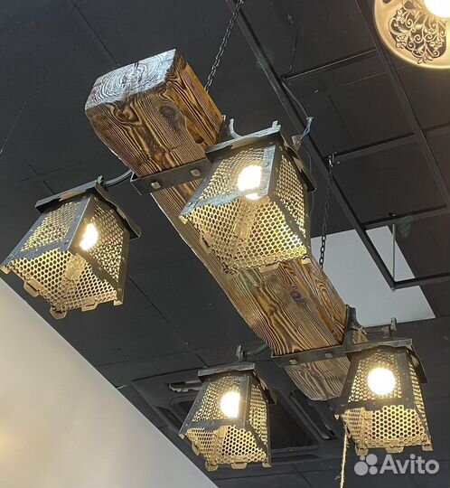 Люстра ручной работы Ковка Натуральное дерево