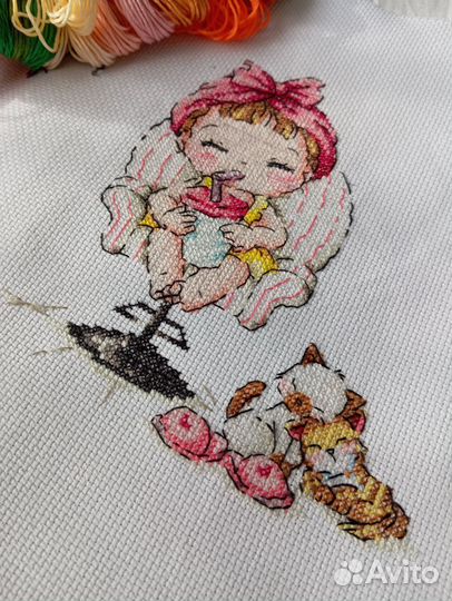 Картина детская метрика вышивка - девочка