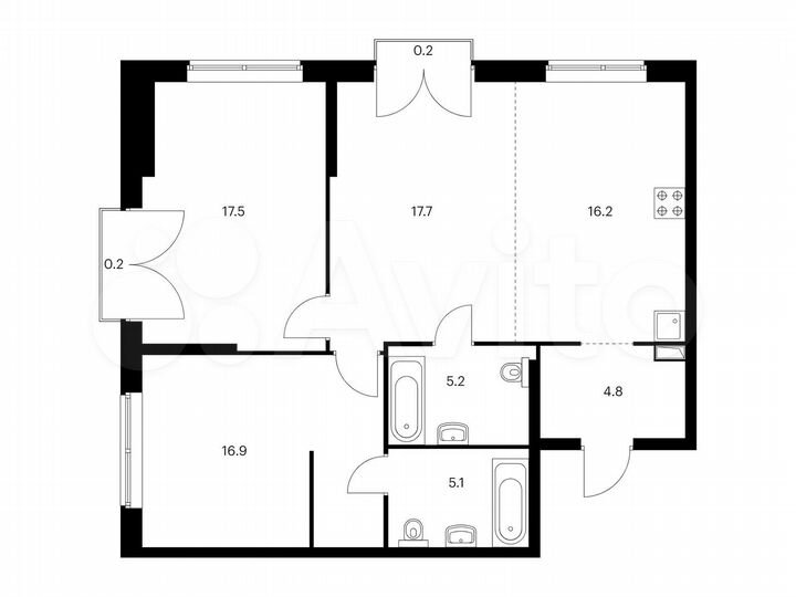 3-к. квартира, 83,8 м², 2/24 эт.