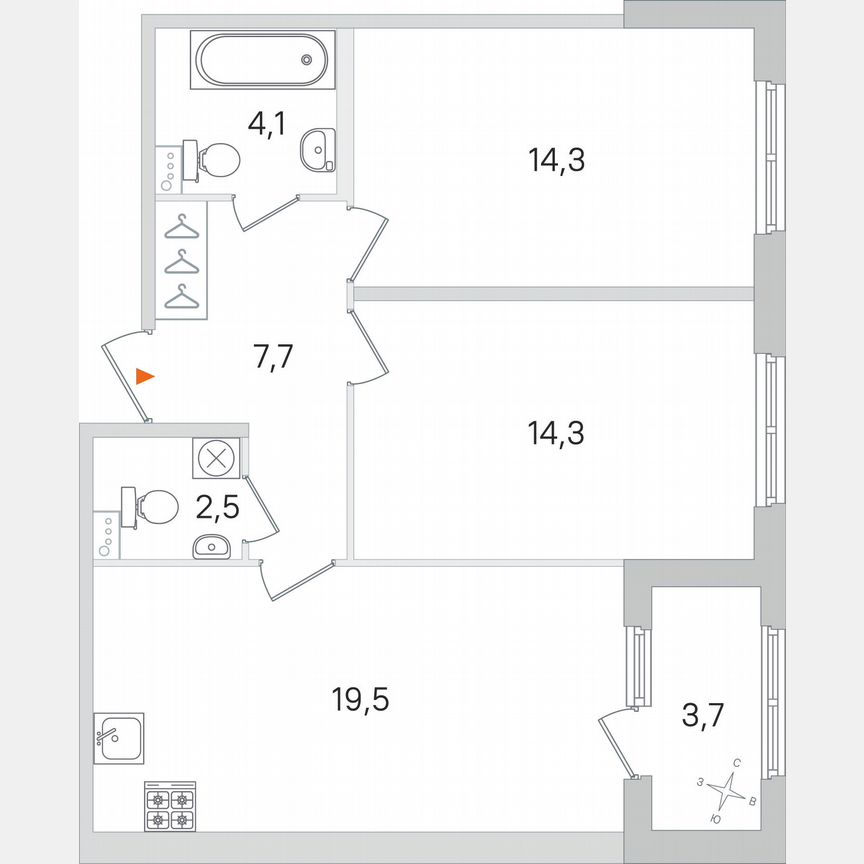 2-к. квартира, 64,3 м², 1/4 эт.