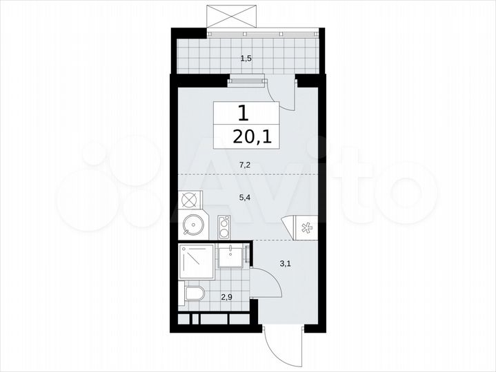 Квартира-студия, 20,1 м², 8/13 эт.