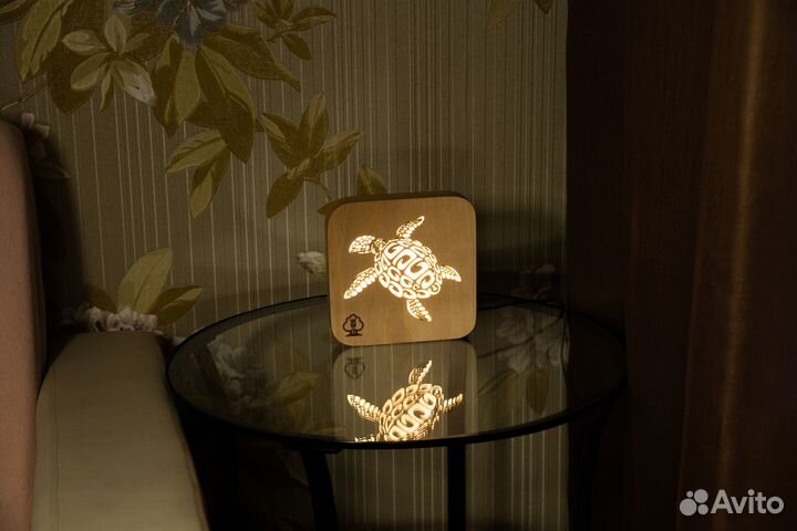 Эко ночник светильник из дерева Черепаха