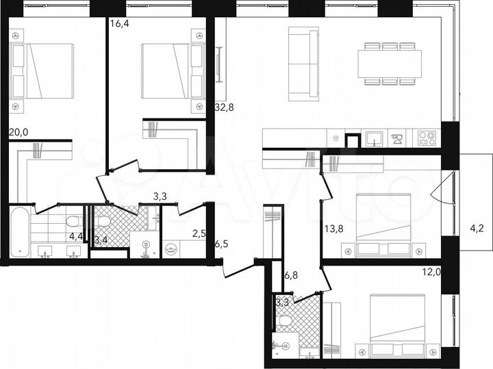 5-к. квартира, 126,6 м², 19/26 эт.