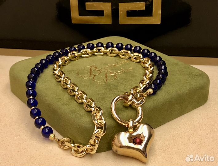 Колье с ярко- синей Presiosa сердцем позолота