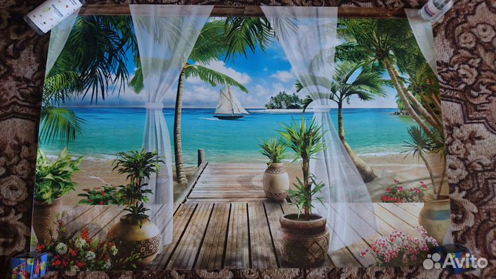 Большая картина Море с пальмами, индивидуал дизайн