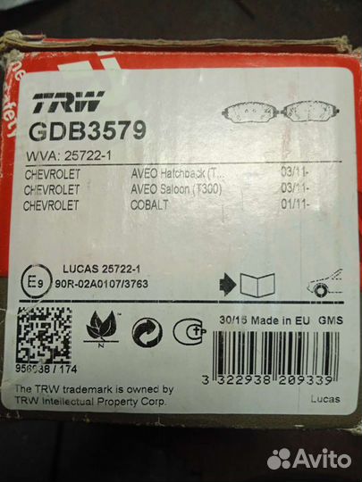 Тормозные колодки на chevrolet aveo cobalt