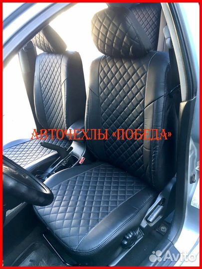 Чехлы Mitsubishi Lancer 9 из экокожи чёрные Ромб