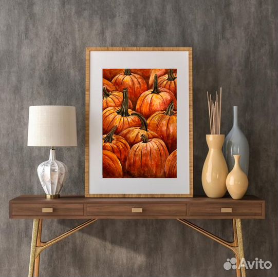 Интерьерная картина акварелью Тыквы