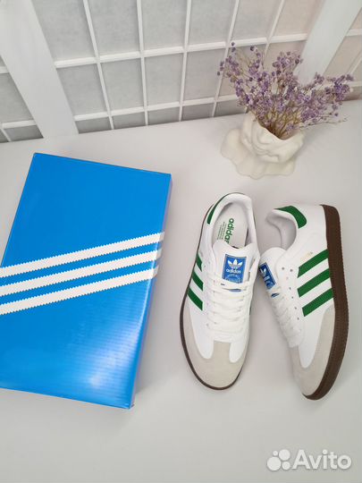Кроссовки Adidas Samba бело - зелёные