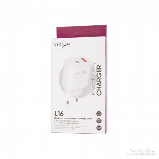 Блок питания vixion L16 1xUSB 3A, Type-C 20W