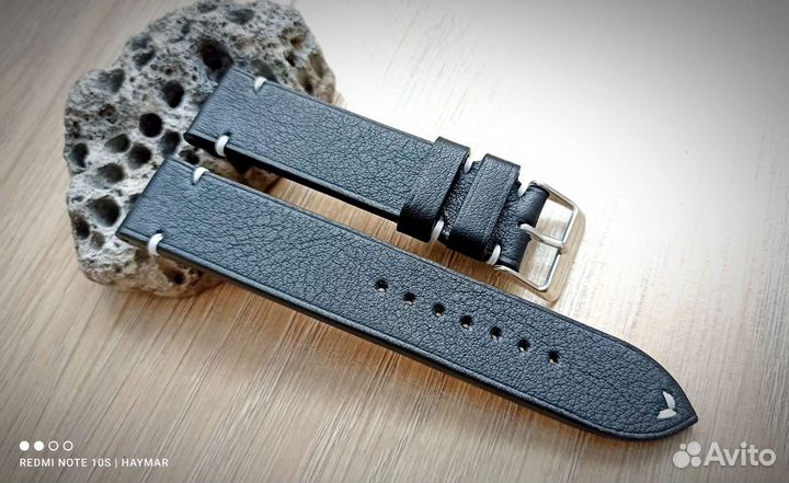 Ремешок для часов 20 мм черный ручной работы