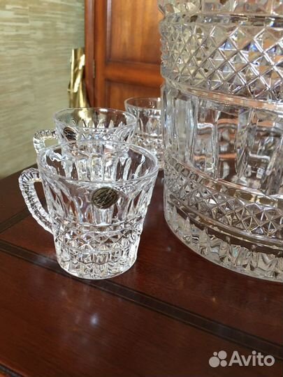 Крюшонница + 6шт кружки.Bohemia. Хрусталь
