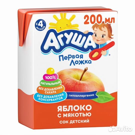 Фруктовое пюре Агуша, фруктовый сок