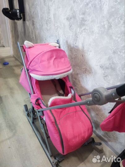 Детские санки коляска с колесами