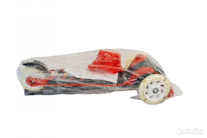 Самокат красный с корзиной, светятся колеса, двойн