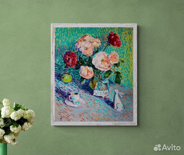 Картина маслом на холсте 60х50 Цветы Розы