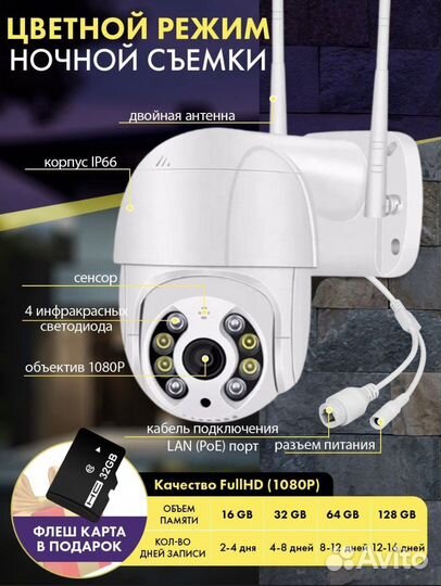 Камера видеонаблюдения уличная 4mp+sd64gb