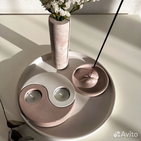 Набор Инь-Янь с подставкой для аромапалочек, вазой