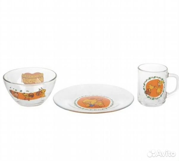 Набор детской посуды стеклянный оранжевая корова