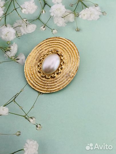Винтажная брошь цепь с жемчугом 70 гг США Б30 Д