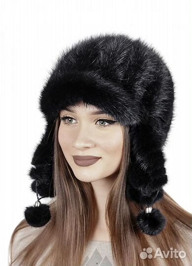 Шапка норковая вязанная женская