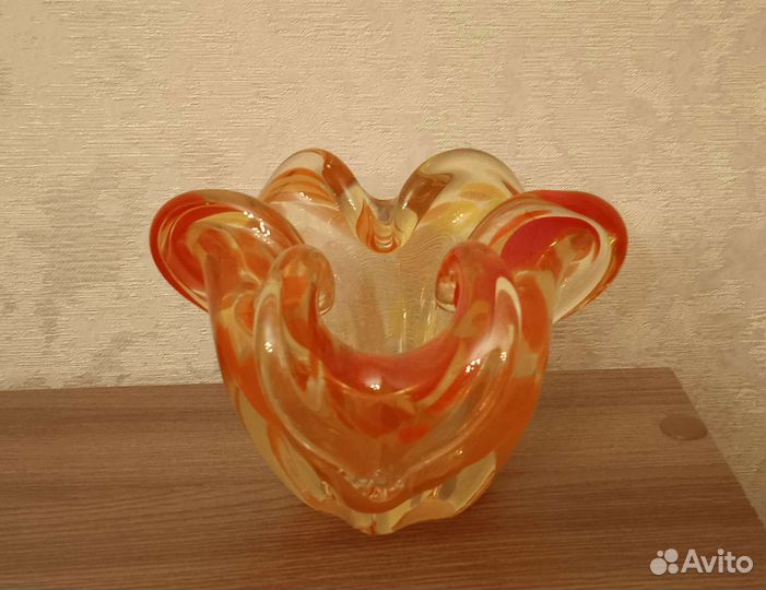 Ваза гутная техника, Чехословакия, винтаж, 8 см